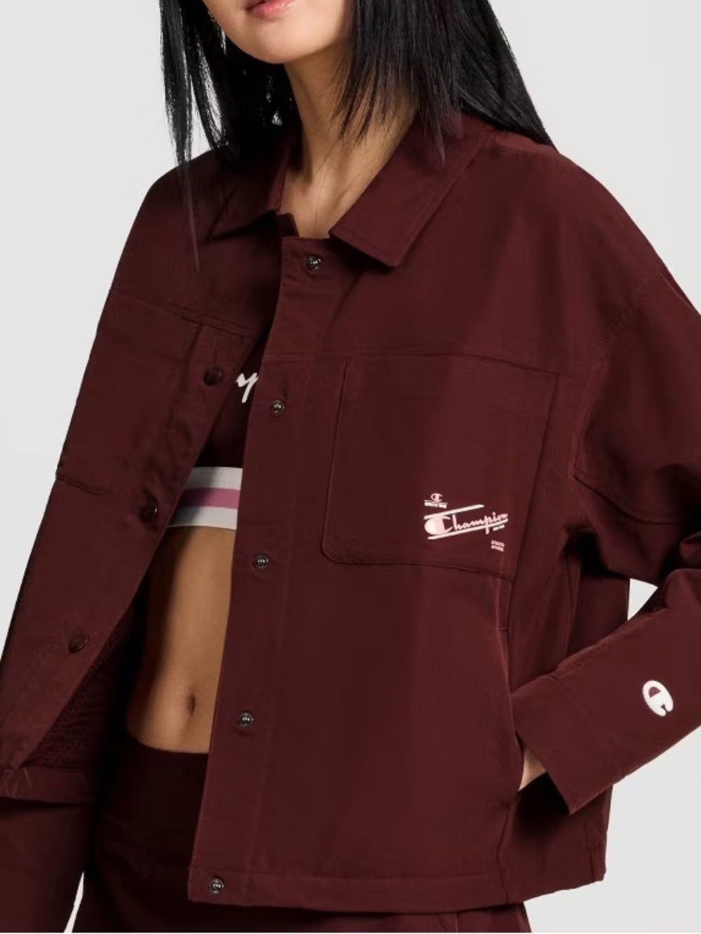 Champion Women's Maroon Boxy Snap-Front Jacket Medium NWT